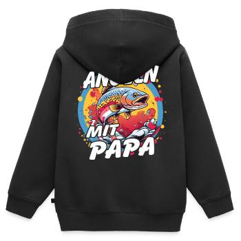 Angeln mit Papa. Buntes Angelmotiv - Kinder Premium Organic Zip Hoodie - Schwarz - Hinten - AI Model Kid Male (0cm)