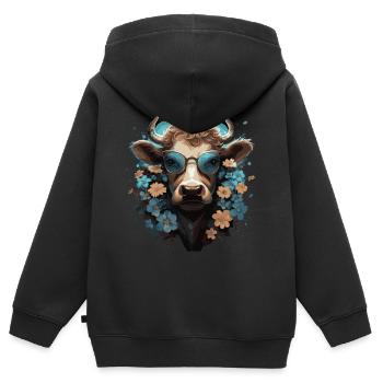 Drôle de vache avec des fleurs - Sweat Premium à capuche zippé enfant bio - noir - Dos - AI Model Kid Male (0cm)
