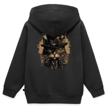 Chat Steampunk - Sweat Premium à capuche zippé enfant bio - noir - Dos - AI Model Kid Male (0cm)