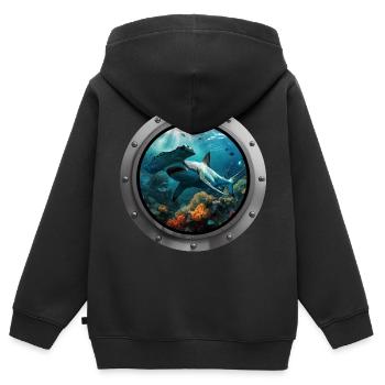 Shark Animal - 2 - Kids Premium Organic Zip-up Hoodie - black - Back - AI Model Kid Male (0cm)