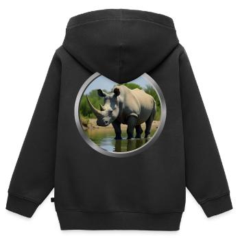 Rhinoceros Animal - Kids Premium Organic Zip-up Hoodie - black - Back - AI Model Kid Male (0cm)