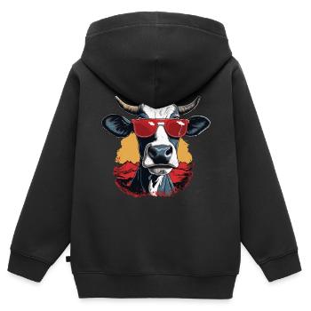 Une vache avec des lunettes de soleil à la montagne - Sweat Premium à capuche zippé enfant bio - noir - Dos - AI Model Kid Male (0cm)