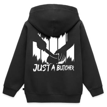 Nur ein Metzger - Kinder Premium Organic Zip Hoodie - Schwarz - Hinten - AI Model Kid Male (0cm)