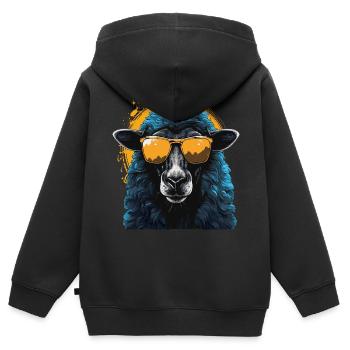 Mouton cool avec des lunettes de soleil - Sweat Premium à capuche zippé enfant bio - noir - Dos - AI Model Kid Male (0cm)