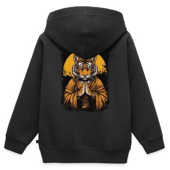 Tiger Mönch - Kinder Premium Organic Zip Hoodie - Schwarz - Hinten - AI Model Kid Male (0cm)
