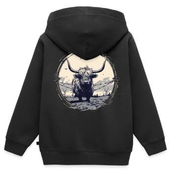 Schottisches Hochlandrind - Kinder Premium Organic Zip Hoodie - Schwarz - Hinten - AI Model Kid Male (0cm)