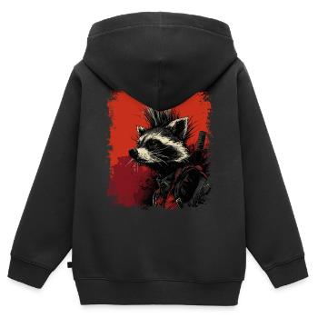 Waschbär Ninja Punk - Kinder Premium Organic Zip Hoodie - Schwarz - Hinten - AI Model Kid Male (0cm)