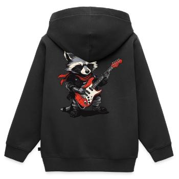 Waschbär Rockmusik - Kinder Premium Organic Zip Hoodie - Schwarz - Hinten - AI Model Kid Male (0cm)