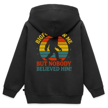 Bigfoot m’a vu mais personne ne l’a cru - Sweat Premium à capuche zippé enfant bio - noir - Dos - AI Model Kid Male (0cm)