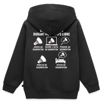 jouer au badminton - Sweat Premium à capuche zippé enfant bio - noir - Dos - AI Model Kid Male (0cm)