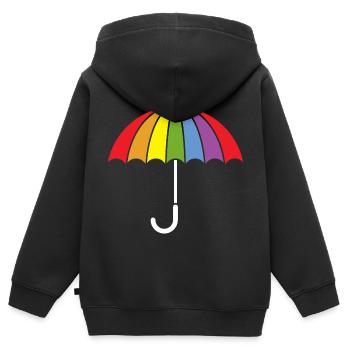 Parapluie rétro LGBTQ pour la fierté gay - Sweat Premium à capuche zippé enfant bio - noir - Dos - AI Model Kid Male (0cm)
