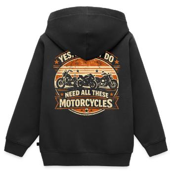 Need All These Motorcycles | Retro Biker Humor - Kids Premium Organic Zip-up Hoodie - black - Back - AI Model Kid Male (0cm)