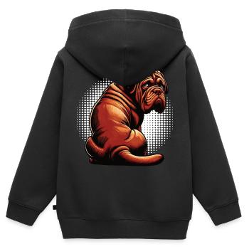 Mastiff de Bordeaux Propriétaire du Mastiff de Bordeaux - Sweat Premium à capuche zippé enfant bio - noir - Dos - AI Model Kid Male (0cm)