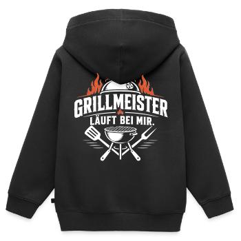 Grillmeister - Läuft bei mir! - Kinder Premium Organic Zip Hoodie - Schwarz - Hinten - AI Model Kid Male (0cm)