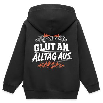 Glut an - Alltag aus - Kinder Premium Organic Zip Hoodie - Schwarz - Hinten - AI Model Kid Male (0cm)