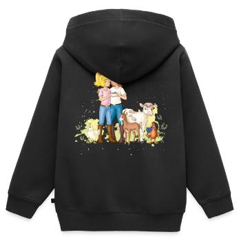 Bibi und Tina 'Hoftiere mit Hubert und Käthe' - Kinder Premium Organic Zip Hoodie - Schwarz - Hinten - AI Model Kid Male (0cm)