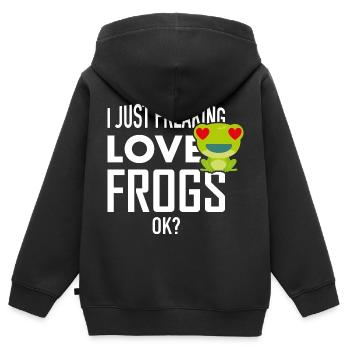 Frosch Ich liebe Frösche - Kinder Premium Organic Zip Hoodie - Schwarz - Hinten - AI Model Kid Male (0cm)