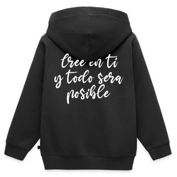 Selbstglaube - Kinder Premium Organic Zip Hoodie - Schwarz - Hinten - AI Model Kid Male (0cm)