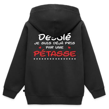 Tut mir leid, dass ich schon von einer genommen bin - Kinder Premium Organic Zip Hoodie - Schwarz - Hinten - AI Model Kid Male (0cm)