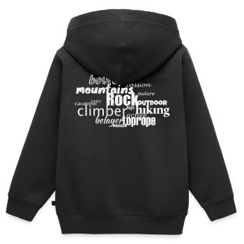 Mots d’escalade: rocher, passion, montagnes, rocher - Sweat Premium à capuche zippé enfant bio - noir - Dos - AI Model Kid Male (0cm)