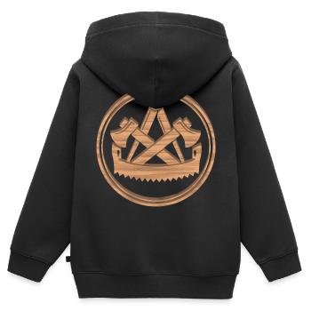 Logo de la guilde des charpentiers Armoiries Bois Foncé - Sweat Premium à capuche zippé enfant bio - noir - Dos - AI Model Kid Male (0cm)