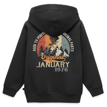 48 ans de grandeur depuis janvier 1976 - Sweat Premium à capuche zippé enfant bio - noir - Dos - AI Model Kid Male (0cm)