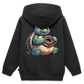 Mollige Cartoon Schildkröte im Donut-Look - Kinder Premium Organic Zip Hoodie - Schwarz - Hinten - AI Model Kid Male (0cm)
