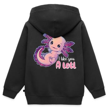 I like you a lot Wortwitz mit niedlichem Axolotl - Kinder Premium Organic Zip Hoodie - Schwarz - Hinten - AI Model Kid Male (0cm)