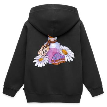 Drink me, Eat me Flasche Küchlein im Alice Style - Kinder Premium Organic Zip Hoodie - Schwarz - Hinten - AI Model Kid Male (0cm)
