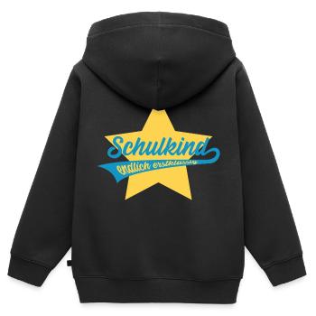 SCHULKIND ENDLICH ERSTKLASSIG EINSCHULUNG - Kinder Premium Organic Zip Hoodie - Schwarz - Hinten - AI Model Kid Male (0cm)