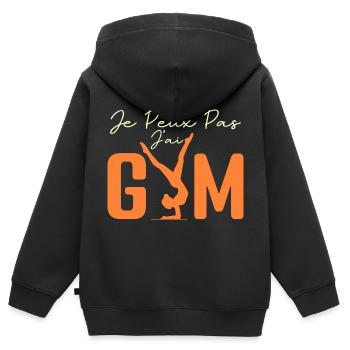 Je Peux Pas J'ai Gym | Gymnastique Cadeau | gym - Sweat Premium à capuche zippé enfant bio - noir - Dos - AI Model Kid Male (0cm)