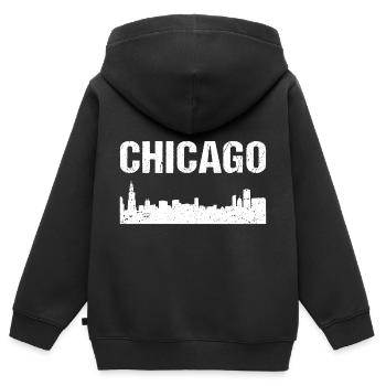 Chicago Skyline City Chicago - Sweat Premium à capuche zippé enfant bio - noir - Dos - AI Model Kid Male (0cm)