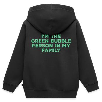 Ich bin die Person mit der grünen Blase in meiner Familie - Kinder Premium Organic Zip Hoodie - Schwarz - Hinten - AI Model Kid Male (0cm)
