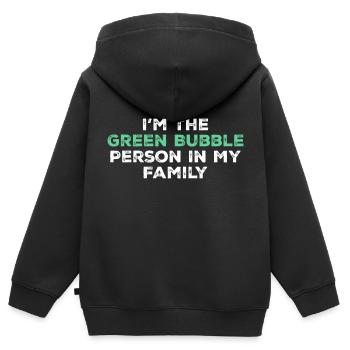 Ich bin die Person mit der grünen Blase in meiner Familie - Kinder Premium Organic Zip Hoodie - Schwarz - Hinten - AI Model Kid Male (0cm)