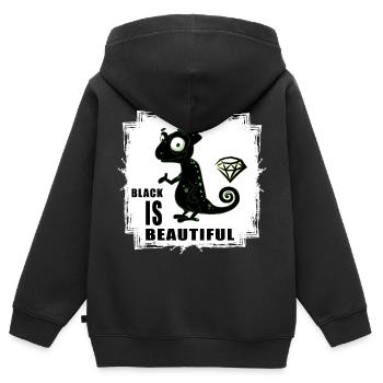 beau noir préfère la tolérance noire - Sweat Premium à capuche zippé enfant bio - noir - Dos - AI Model Kid Male (0cm)