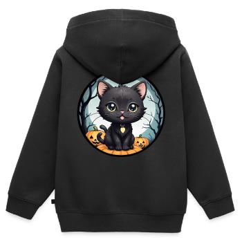 Halloween - Black Cat Full Moon Pumpkins - Kids Premium Organic Zip-up Hoodie - black - Back - AI Model Kid Male (0cm)