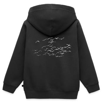 Oie cendrée Oies cendrées Oiseaux volée d’oiseaux - Sweat Premium à capuche zippé enfant bio - noir - Dos - AI Model Kid Male (0cm)