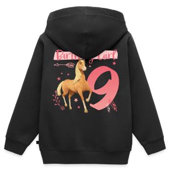 Spirit Birthday Girl 9 Anniversaire Tenue Cadeau - Sweat Premium à capuche zippé enfant bio - noir - Dos - AI Model Kid Male (0cm)