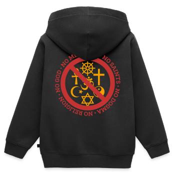 Athée Dieu miracle Saint Dog cycle cadeau - Sweat Premium à capuche zippé enfant bio - noir - Dos - AI Model Kid Male (0cm)