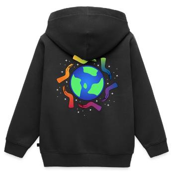 Tolérance Mains Cohésion Cadeau cool - Sweat Premium à capuche zippé enfant bio - noir - Dos - AI Model Kid Male (0cm)