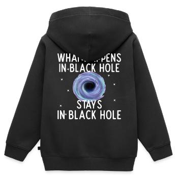 Trou noir What happens stays - Sweat Premium à capuche zippé enfant bio - noir - Dos - AI Model Kid Male (0cm)