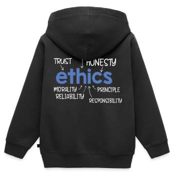 Éthique Mot Description - Sweat Premium à capuche zippé enfant bio - noir - Dos - AI Model Kid Male (0cm)
