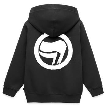 Symbole Action antifasciste - Sweat Premium à capuche zippé enfant bio - noir - Dos - AI Model Kid Male (0cm)
