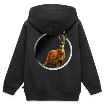 Reh - Kinder Premium Organic Zip Hoodie - Schwarz - Hinten - AI Model Kid Male (0cm)