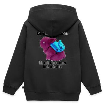 Nicht schubsen ich hab ein Joghurt im Rucksack - Kinder Premium Organic Zip Hoodie - Schwarz - Hinten - AI Model Kid Male (0cm)