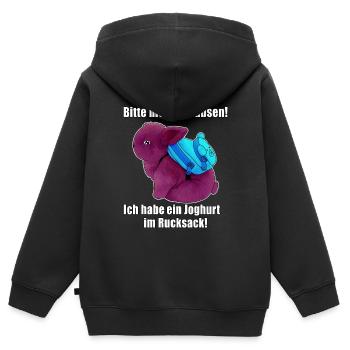 Joghurt im Rucksack - Kinder Premium Organic Zip Hoodie - Schwarz - Hinten - AI Model Kid Male (0cm)