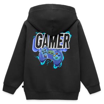 Gamer Gaming Zocken Zocker - Kinder Premium Organic Zip Hoodie - Schwarz - Hinten - AI Model Kid Male (0cm)