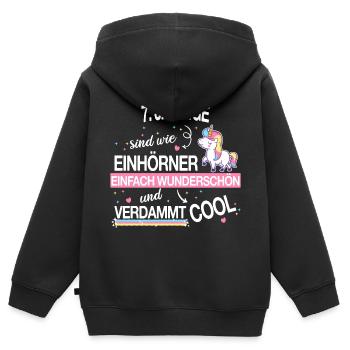 Geburtstag 7 Geburtstag Einhorn Spruch Party - Kinder Premium Organic Zip Hoodie - Schwarz - Hinten - AI Model Kid Male (0cm)