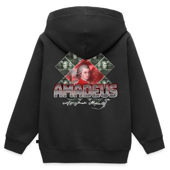 Mozart Pop-Art | Wolfgang Amadeus Mozart Geschenk - Kinder Premium Organic Zip Hoodie - Schwarz - Hinten - AI Model Kid Male (0cm)