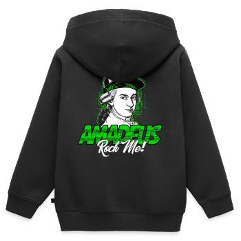 Amadeus Rock Me | Wolfgang Amadeus Mozart Classique - Sweat Premium à capuche zippé enfant bio - noir - Dos - AI Model Kid Male (0cm)